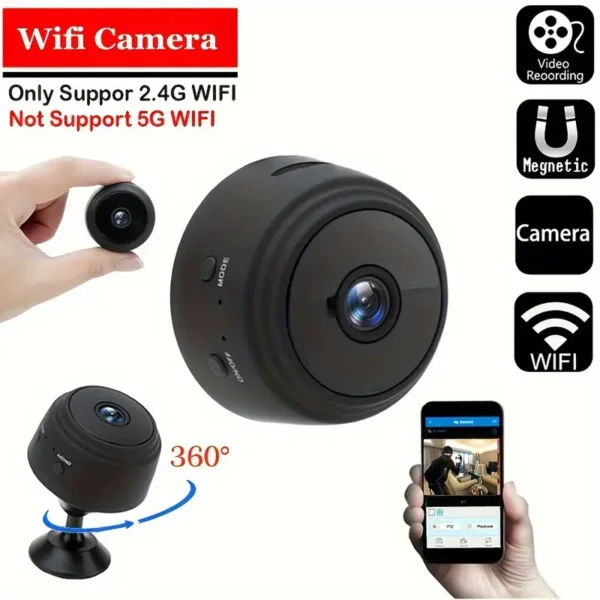 Camara Mini Espia Wifi de seguridad A9 con Wi-Fi, Batería Recargable y Carga Tipo-C, Monitoreo Remoto 24/7 vía Aplicación Móvil, Cámara de Vigilancia Interior para Escritorio en Casa/Oficina (), Diseño Elegante, Vídeo de Alta Calidad