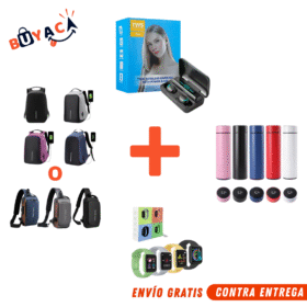 ¡Lleva todo en un solo combo y personalízalo a tu gusto! El Combo Malt o Cang + Termo Digital + Reloj Inteligente Y68 + Audífonos F9 reúne tecnología, estilo y funcionalidad en un solo paquete. Incluye un práctico canguro o maleta, un moderno termo digital con pantalla LED, un reloj inteligente multifuncional y audífonos inalámbricos de alta calidad.