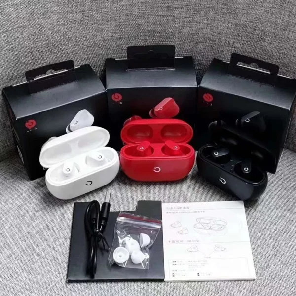 Beats Studio Buds – Auriculares inalámbricos con sonido potente, cancelación activa de ruido, modo transparencia y audio espacial Dolby Atmos. Resistentes al sudor (IPX4), cómodos y compactos, con Bluetooth 5.0, estuche de carga USB-C y compatibilidad con iOS y Android. 📦 Incluyen almohadillas en 4 tamaños y cable USB-C.
